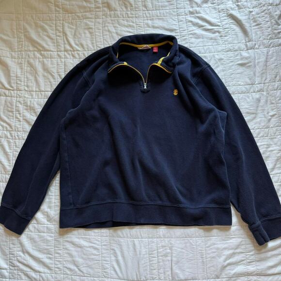 Vintage 90s Izod yellow navy collared sweater quarter zip preppy grandpa XXL - Picture 1 of 7